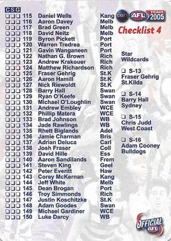 2005 Team Zone AFL Team - Checklists #NNO Checklist 3 & 4 Back